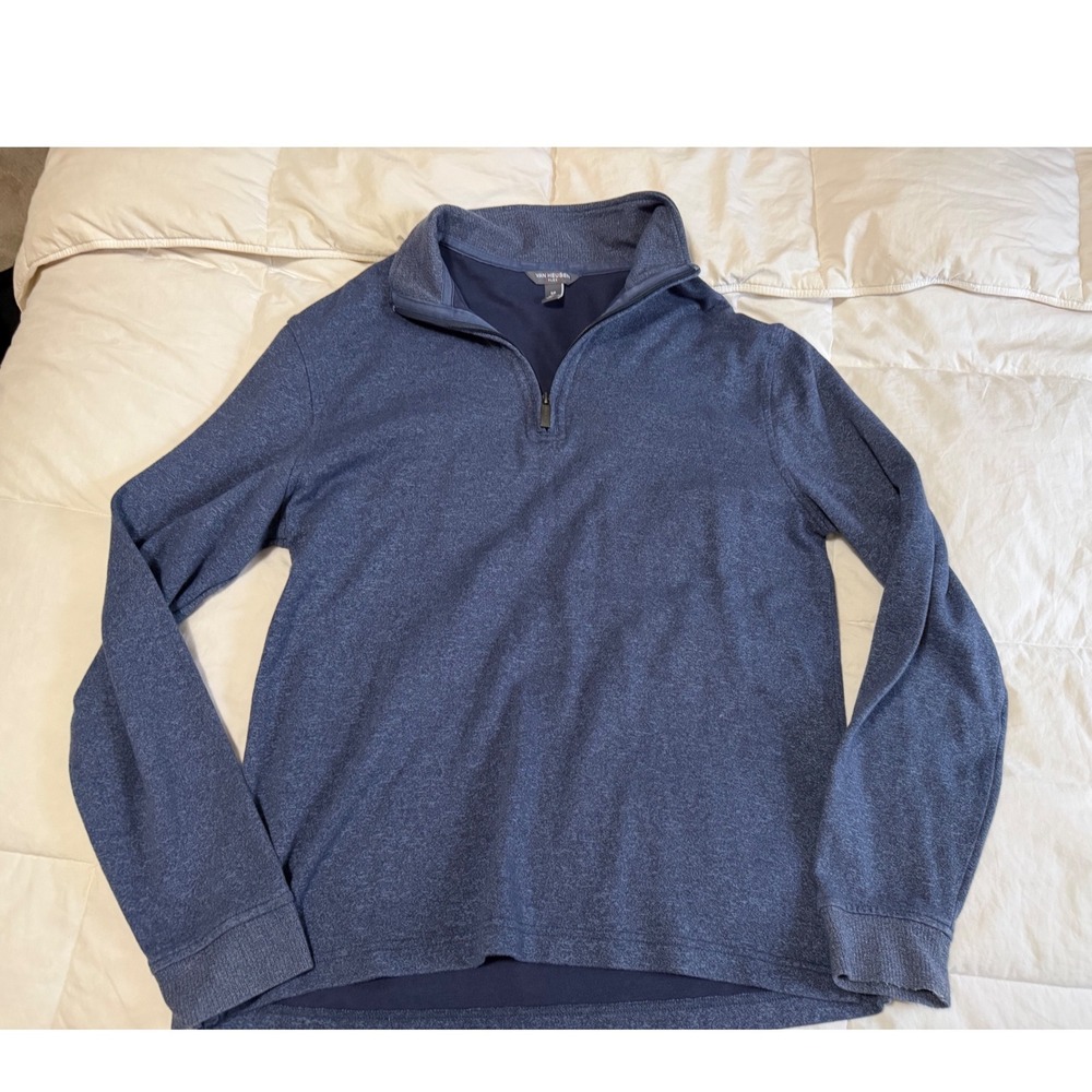 Van Heusen Flex Mens Small Blue Heather Quarter Zip Pullover Mock Neck Sweater